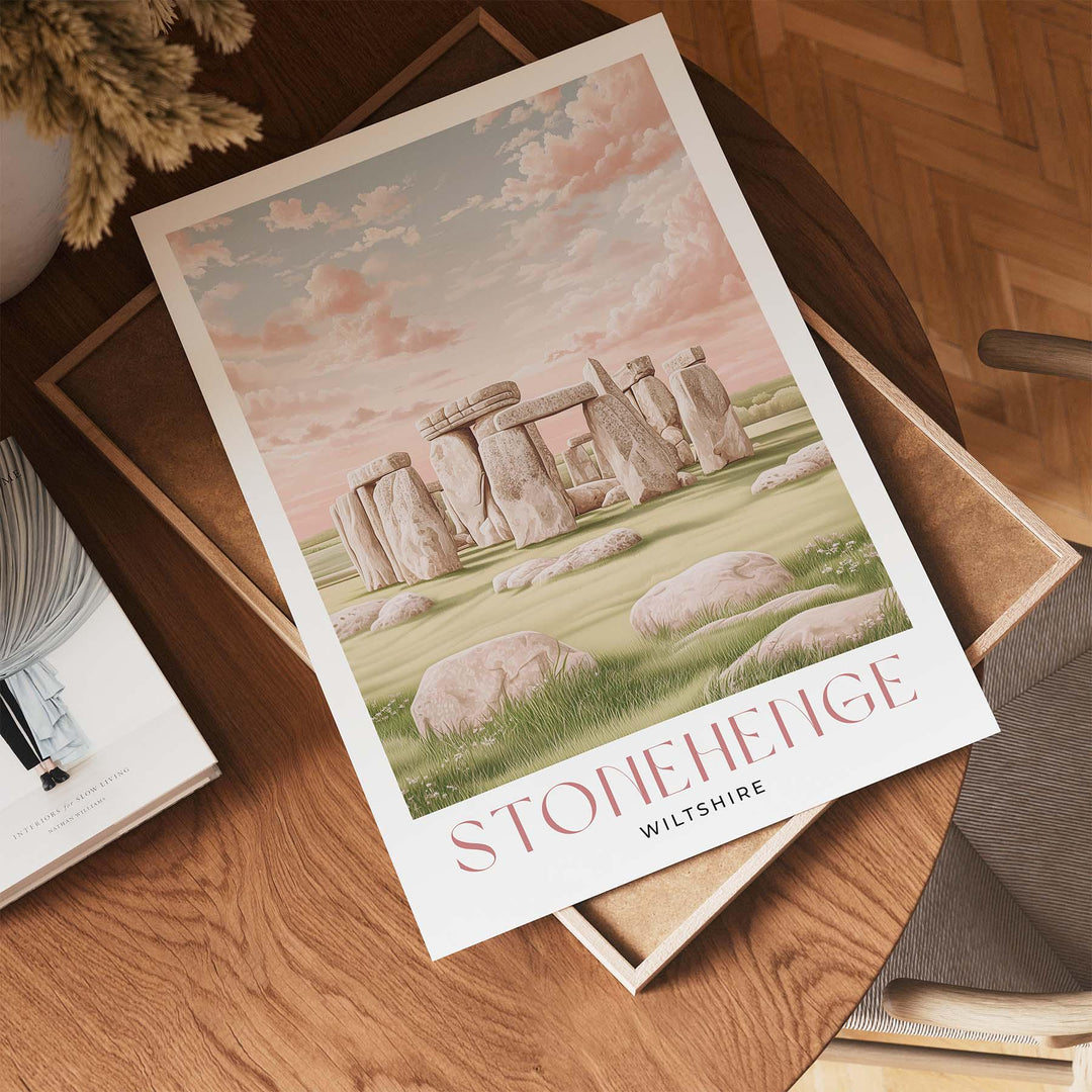 Stonehenge Travel Art Print, Wiltshire Solstice Watercolour Wall Art, Pastel Ancient Mystical Home Decor, Neutral Spiritual Monument Poster
