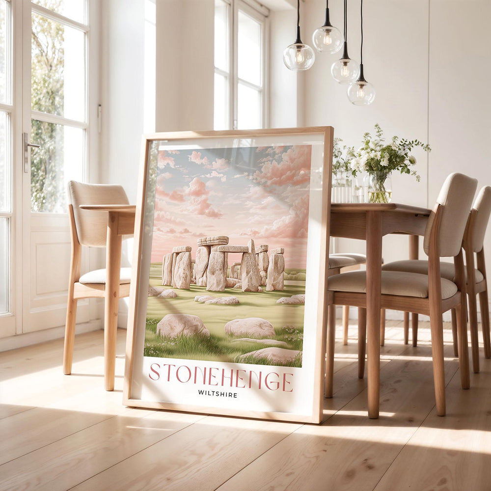 Stonehenge Travel Art Print, Wiltshire Solstice Watercolour Wall Art, Pastel Ancient Mystical Home Decor, Neutral Spiritual Monument Poster