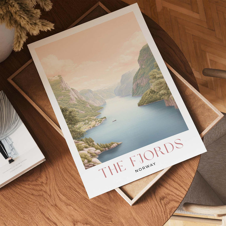The Fjords Travel Art Print, Norway Pastel Landscape Watercolour Wall Art, Neutral Nordic Home Decor, Soft Norwegian Ancient Glacier Poster