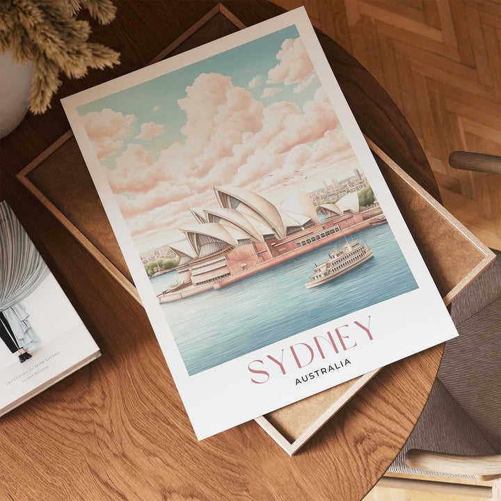 Sydney Travel Art Print, Australia Sydney Opera House Watercolour Wall Art, Pink Pastel Dreamy Harbour Poster, Romantic Cityscape Home Decor