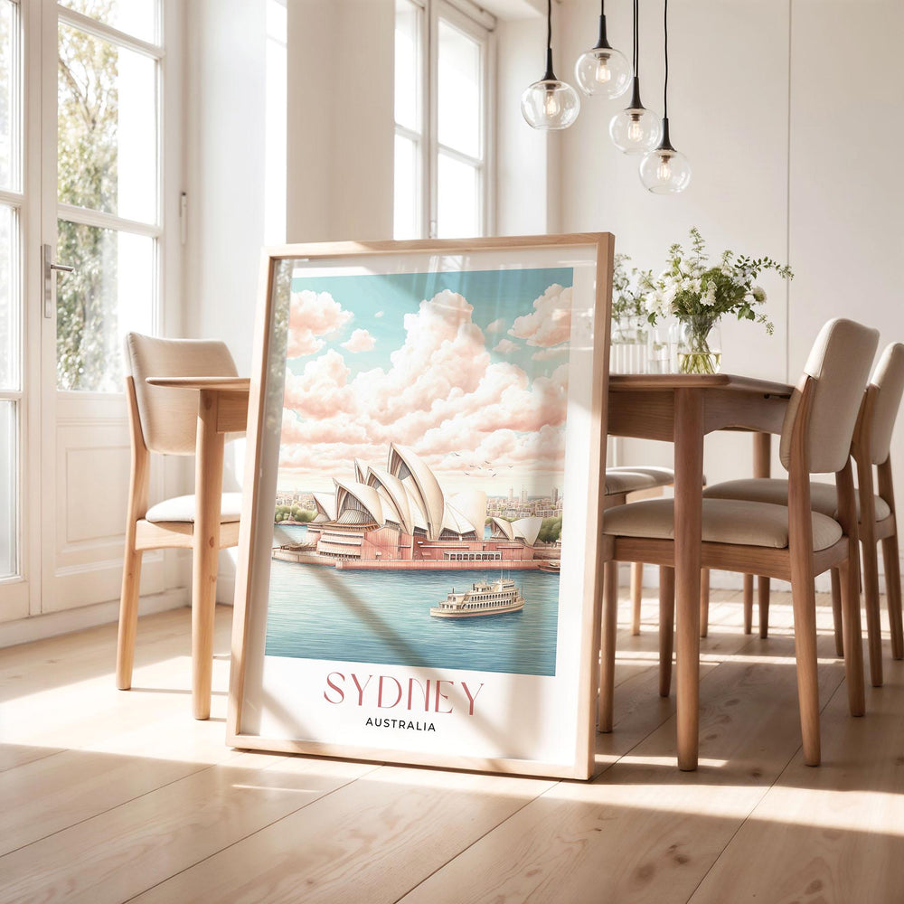Sydney Travel Art Print, Australia Sydney Opera House Watercolour Wall Art, Pink Pastel Dreamy Harbour Poster, Romantic Cityscape Home Decor