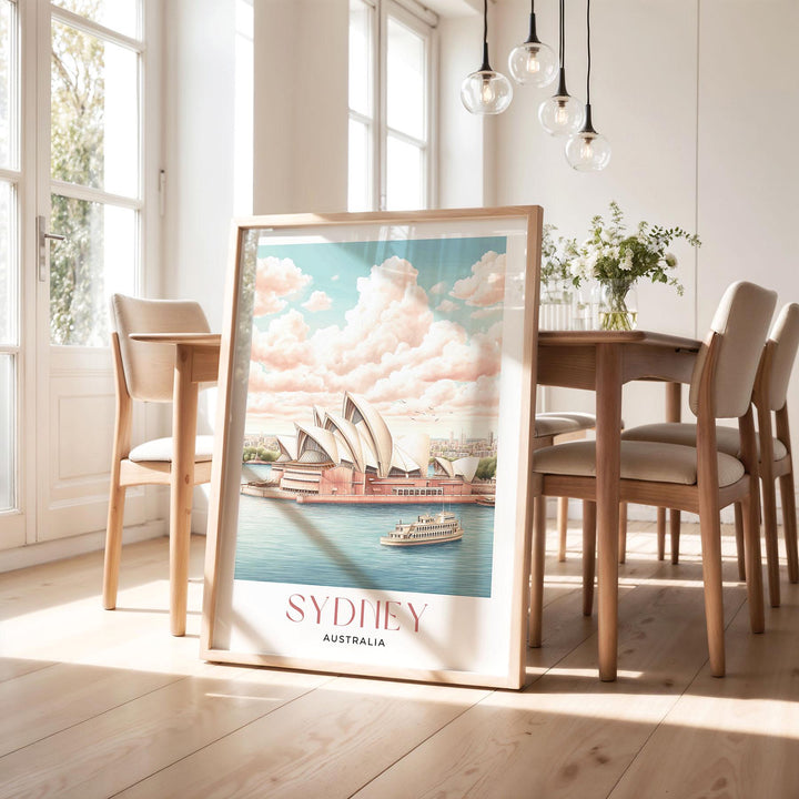 Sydney Travel Art Print, Australia Sydney Opera House Watercolour Wall Art, Pink Pastel Dreamy Harbour Poster, Romantic Cityscape Home Decor