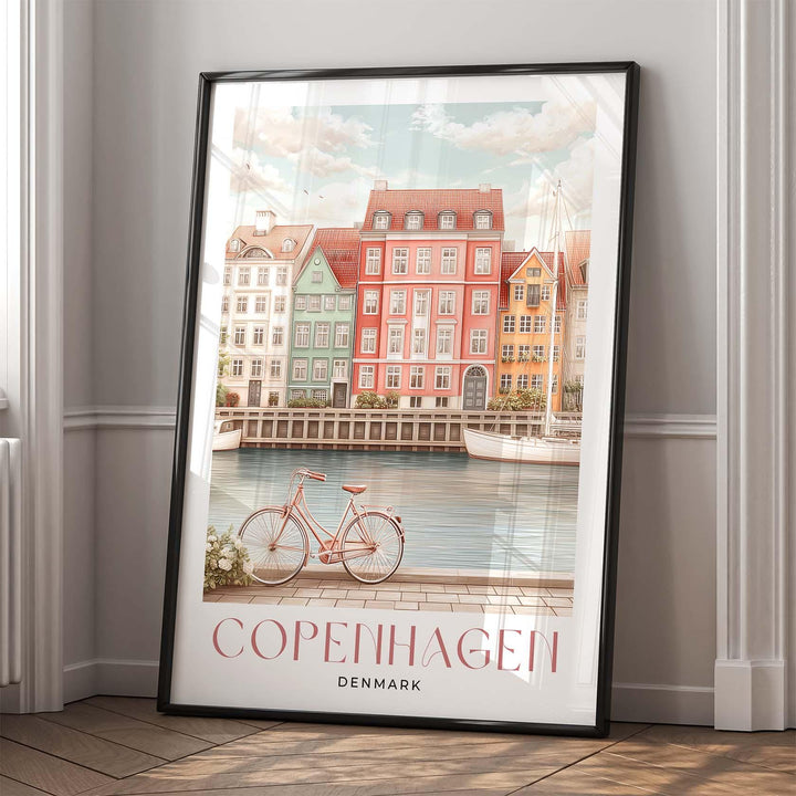 Copenhagen Travel Art Print, Denmark Waterfront Watercolour Wall Art, Pastel Hygge Coastal Islands Home Decor, European Capital Canal Poster
