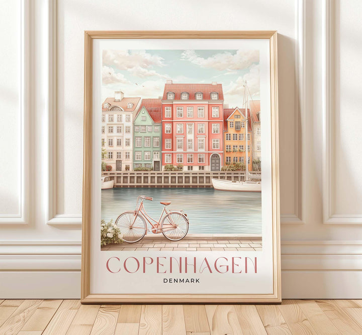Copenhagen Travel Art Print, Denmark Waterfront Watercolour Wall Art, Pastel Hygge Coastal Islands Home Decor, European Capital Canal Poster