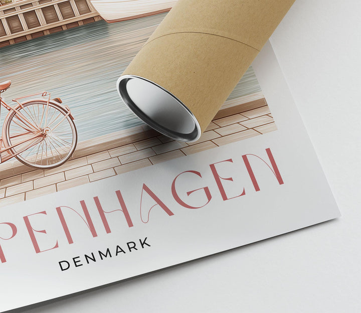 Copenhagen Travel Art Print, Denmark Waterfront Watercolour Wall Art, Pastel Hygge Coastal Islands Home Decor, European Capital Canal Poster