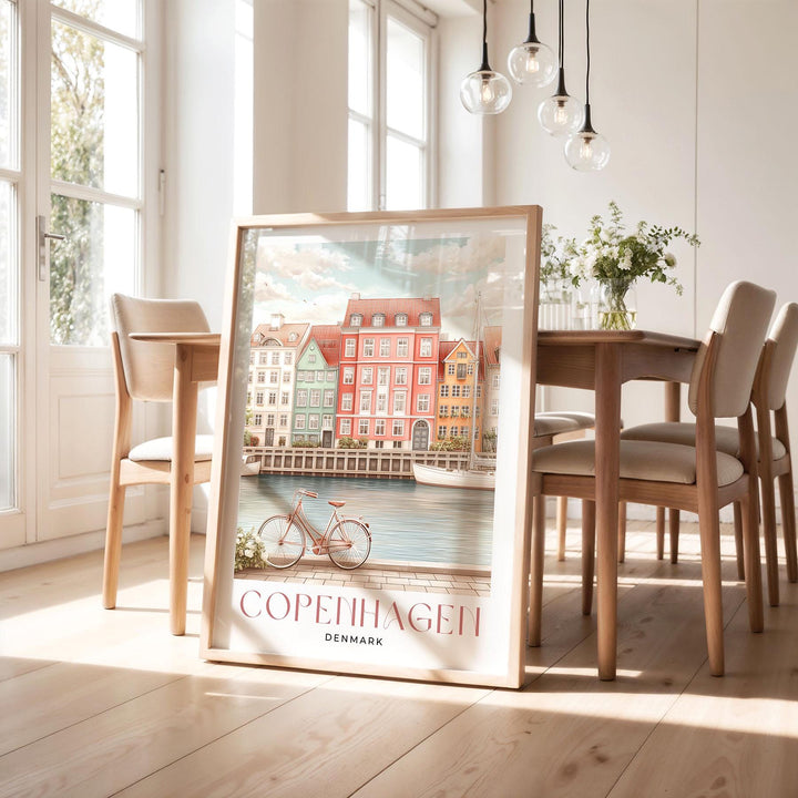 Copenhagen Travel Art Print, Denmark Waterfront Watercolour Wall Art, Pastel Hygge Coastal Islands Home Decor, European Capital Canal Poster