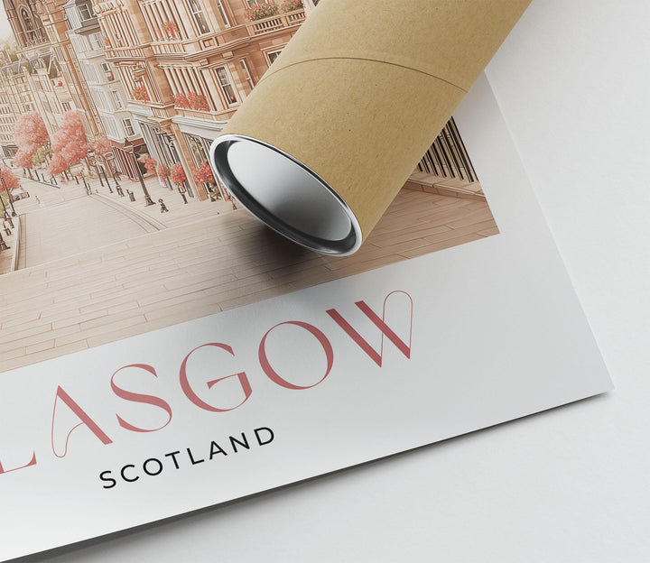Glasgow Travel Art Print, Scotland Pastel Watercolour Wall Art, River Clyde Neutral Home Decor, European Pink Cityscape Cultural Poster