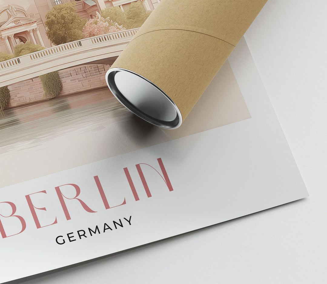 Berlin Travel Art Print, Germany Berlin Cathedral Watercolour Wall Art, Neutral River Spree Poster, Pink Beige Museum Island Home Decor