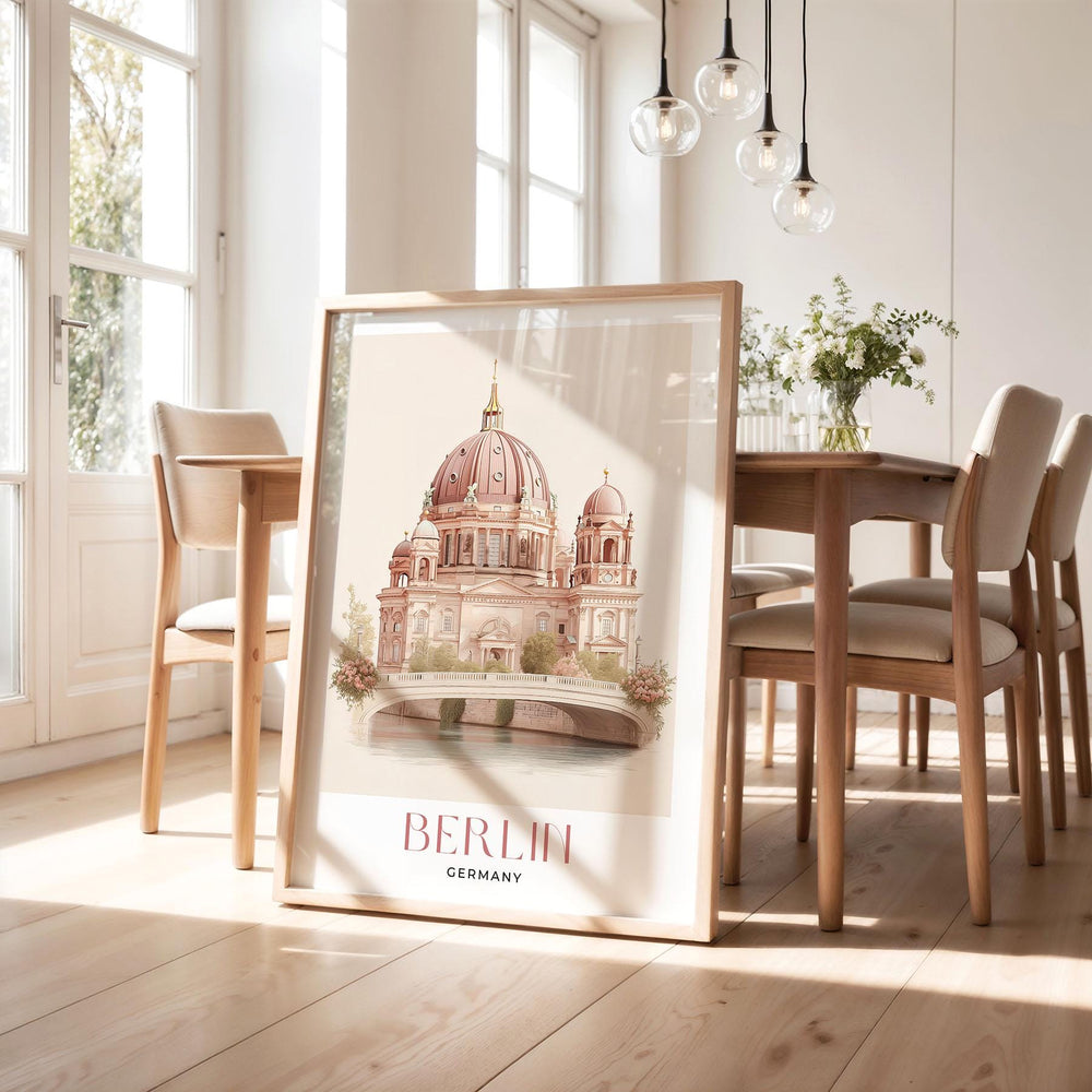 Berlin Travel Art Print, Germany Berlin Cathedral Watercolour Wall Art, Neutral River Spree Poster, Pink Beige Museum Island Home Decor