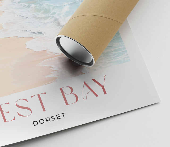 West Bay Travel Art Print, Dorset Jurassic Coast Watercolour Wall Art, Pastel Romantic Seaside Poster, Beach Cliffs England Home Decor