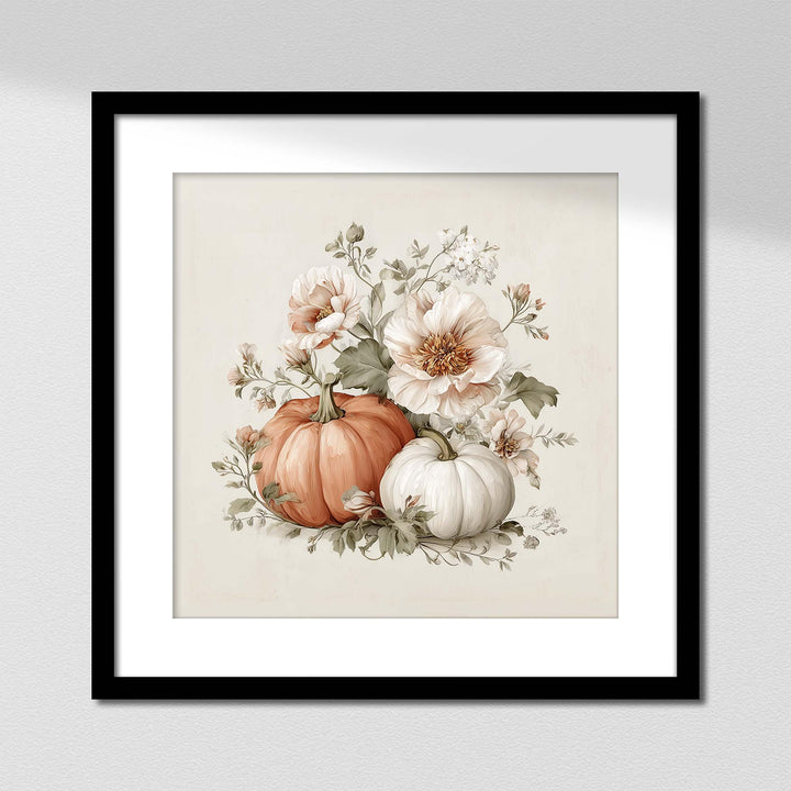 Pretty Pumpkin Patch Print, Floral Pumpkin Flowers Wall Art, Rustic Harvest Vegetable Poster, Cosy Autumn Halloween Squash Home Decor
