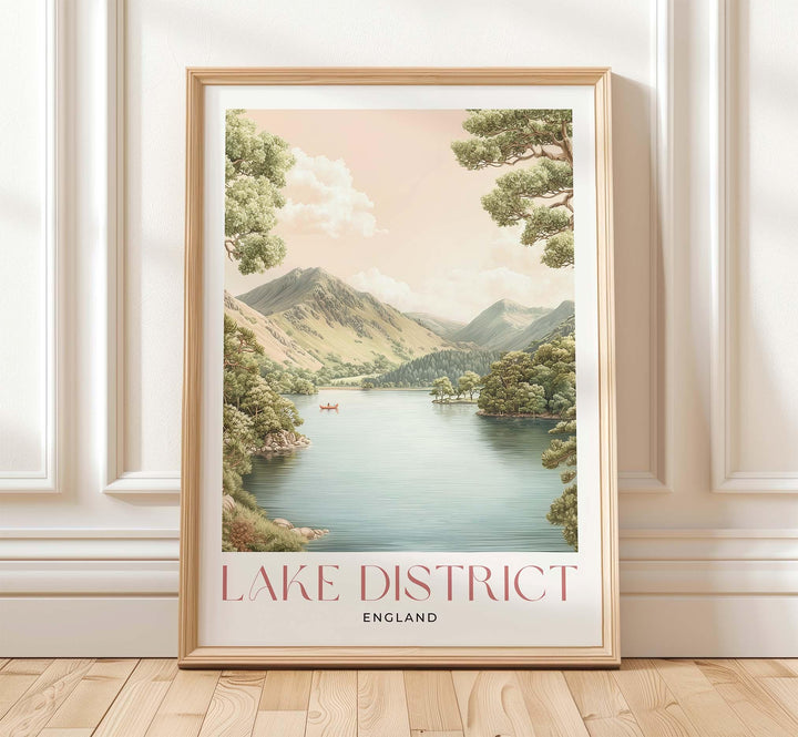 Lake District Travel Art Print, Cumbria Lake Windermere Watercolour Wall Art, Pastel National Park Poster, Neutral Fell Mountains Home Decor