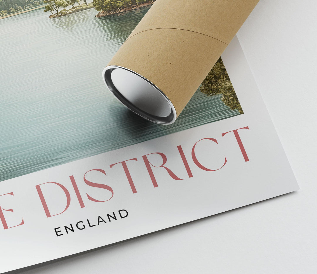 Lake District Travel Art Print, Cumbria Lake Windermere Watercolour Wall Art, Pastel National Park Poster, Neutral Fell Mountains Home Decor