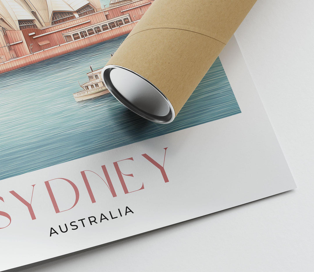 Sydney Travel Art Print, Australia Sydney Opera House Watercolour Wall Art, Pink Pastel Dreamy Harbour Poster, Romantic Cityscape Home Decor