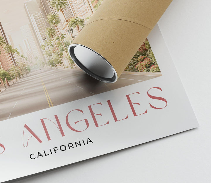 Los Angeles Travel Art Print, California City of Angels Pink Watercolour Wall Art, Neutral Boulevard Cityscape Poster, Hollywood Home Decor