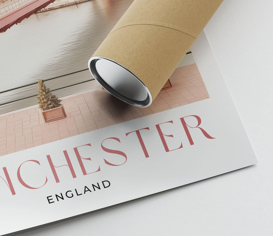 Manchester Travel Art Print, Millennium Bridge Watercolour Wall Art, Pink Salford Quays Poster, Pastel Romantic River Irwell Home Decor