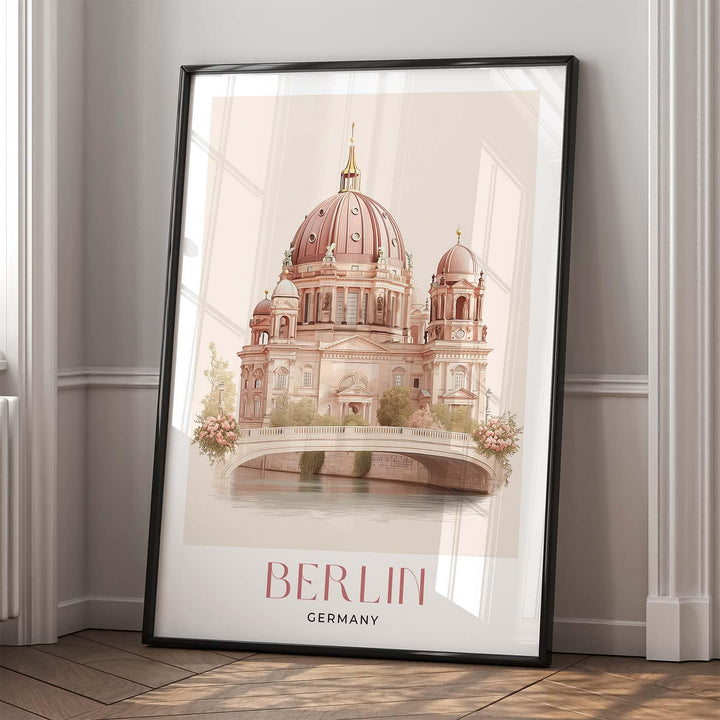 Berlin Travel Art Print, Germany Berlin Cathedral Watercolour Wall Art, Neutral River Spree Poster, Pink Beige Museum Island Home Decor