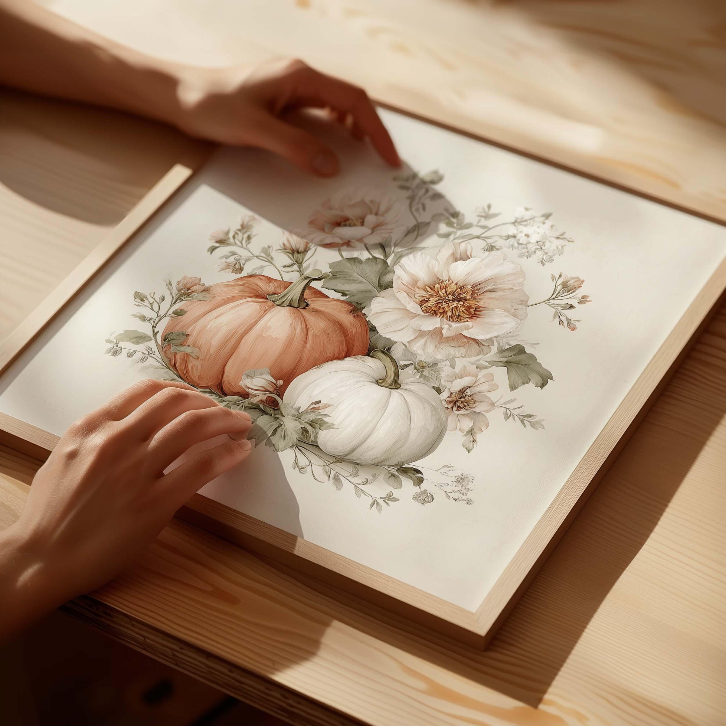 Pretty Pumpkin Patch Print, Floral Pumpkin Flowers Wall Art, Rustic Harvest Vegetable Poster, Cosy Autumn Halloween Squash Home Decor