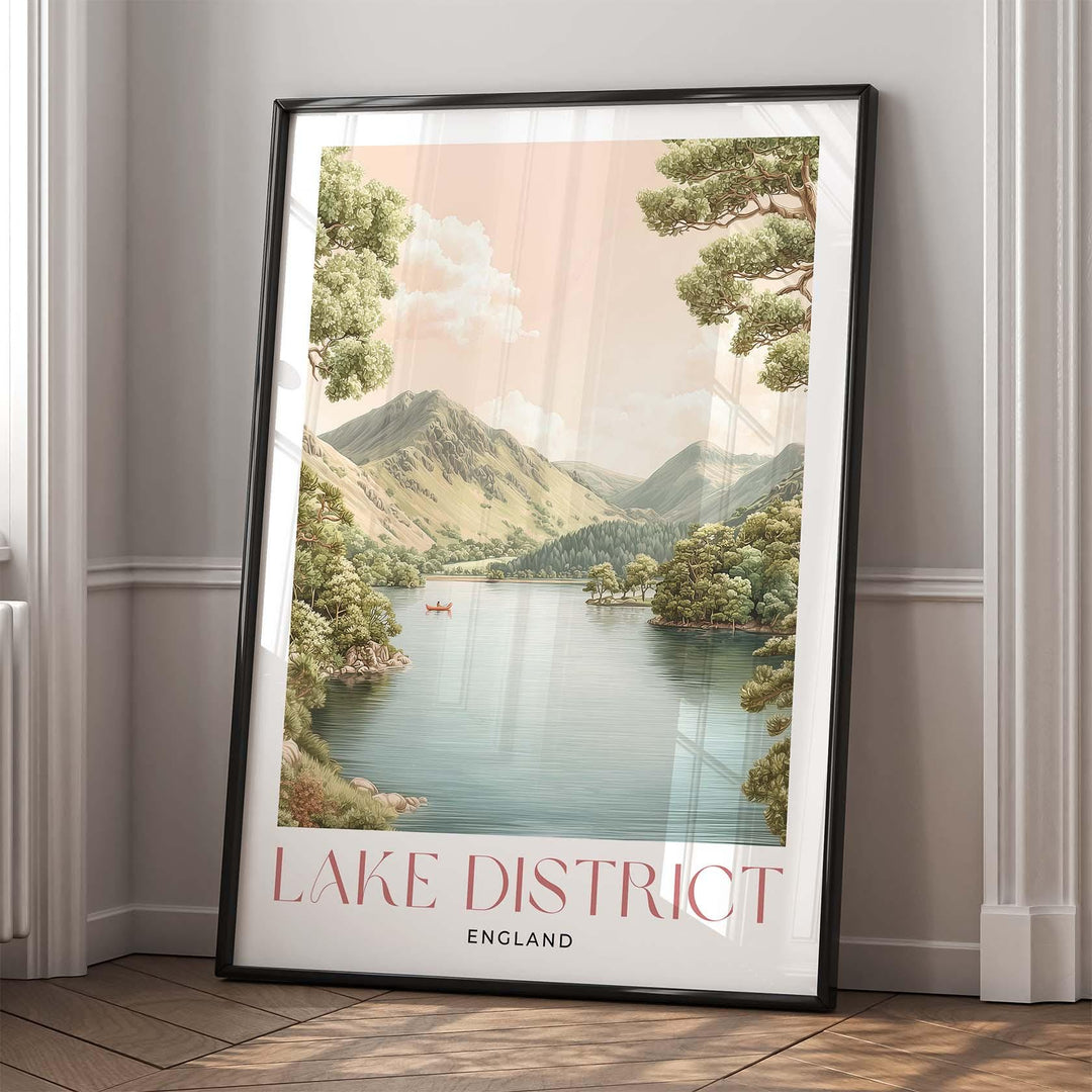 Lake District Travel Art Print, Cumbria Lake Windermere Watercolour Wall Art, Pastel National Park Poster, Neutral Fell Mountains Home Decor