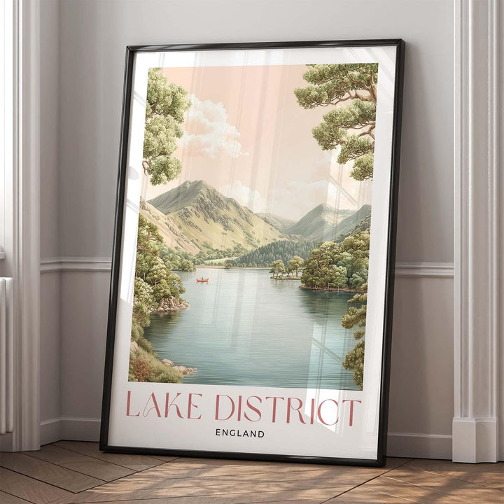 Lake District Travel Art Print, Cumbria Lake Windermere Watercolour Wall Art, Pastel National Park Poster, Neutral Fell Mountains Home Decor