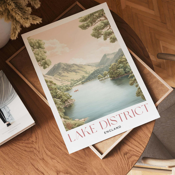 Lake District Travel Art Print, Cumbria Lake Windermere Watercolour Wall Art, Pastel National Park Poster, Neutral Fell Mountains Home Decor