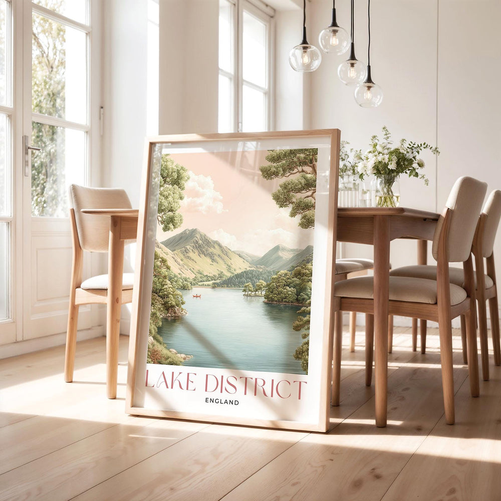 Lake District Travel Art Print, Cumbria Lake Windermere Watercolour Wall Art, Pastel National Park Poster, Neutral Fell Mountains Home Decor