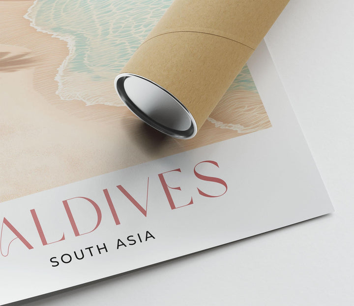 Maldives Travel Art Print, South Asia Islands Watercolour Wall Art, Arabian Sea Beach Poster, Pink Tropical Holiday Destination Home Decor