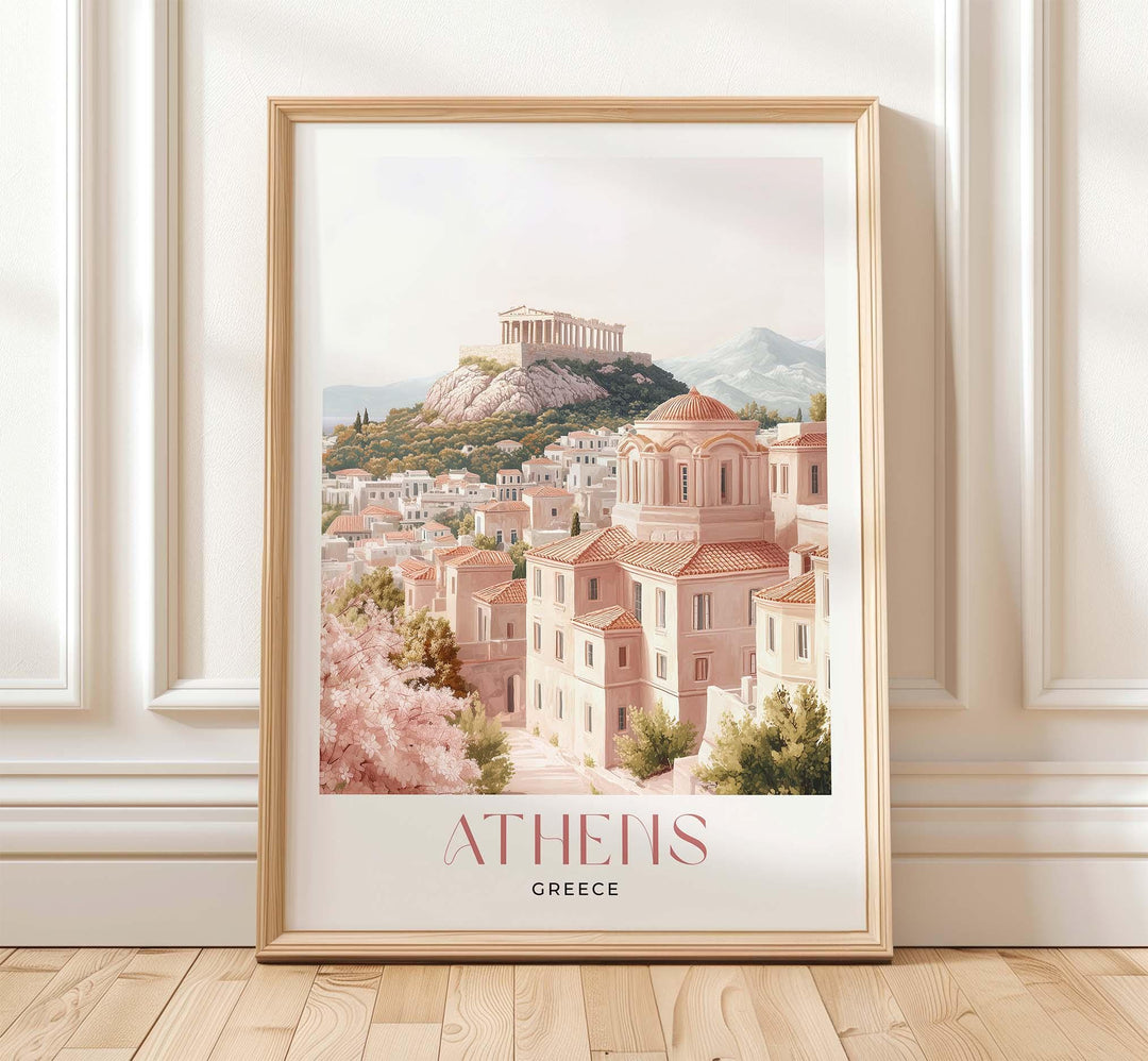 Athens Travel Print, Elegant Watercolour Wall Art, Greece City Poster, Acropolis & Parthenon Illustration, Unique Home Decor Holiday Gift