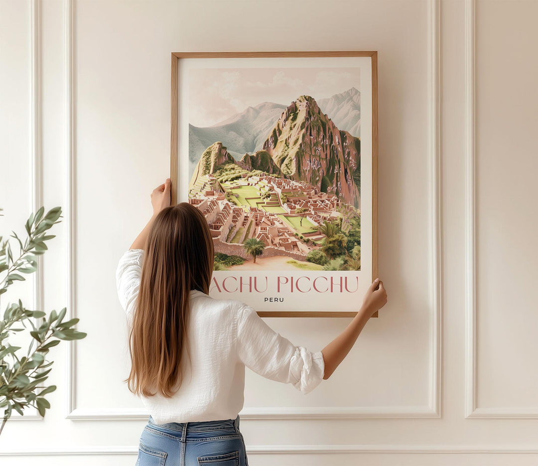 Machu Picchu Travel Print, Pastel Elegant Watercolour Wall Art, Peru City Poster, Inca Ruins Illustration, South America Wall Hanging Gift