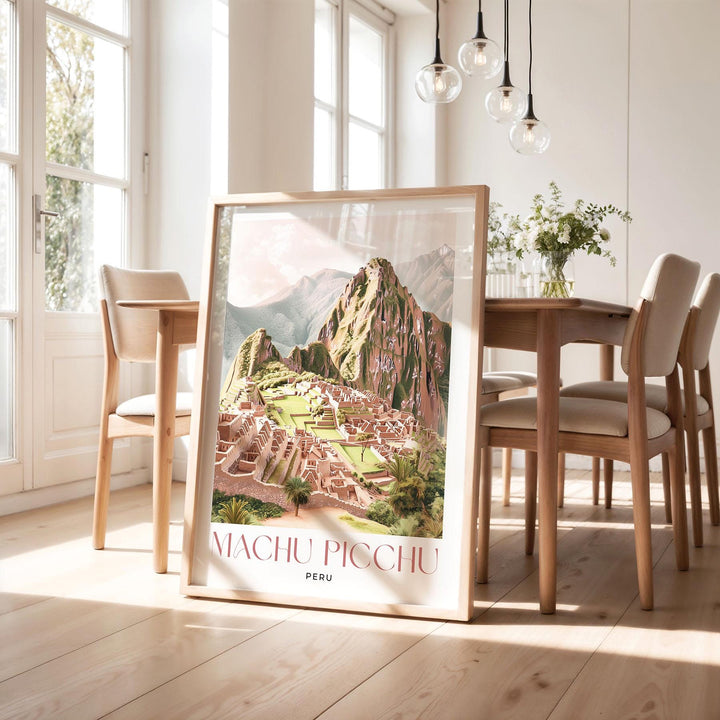 Machu Picchu Travel Print, Pastel Elegant Watercolour Wall Art, Peru City Poster, Inca Ruins Illustration, South America Wall Hanging Gift