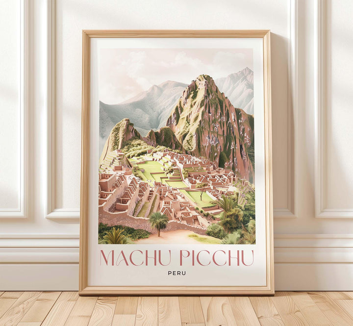 Machu Picchu Travel Print, Pastel Elegant Watercolour Wall Art, Peru City Poster, Inca Ruins Illustration, South America Wall Hanging Gift