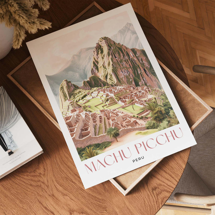 Machu Picchu Travel Print, Pastel Elegant Watercolour Wall Art, Peru City Poster, Inca Ruins Illustration, South America Wall Hanging Gift