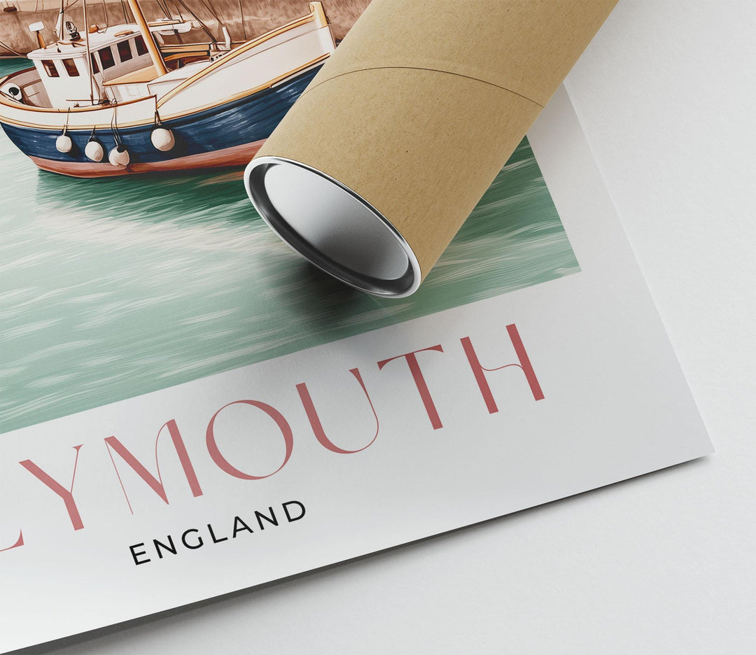 Weymouth Travel Art Print, Dorset Jurassic Coast Watercolour Wall Art, Pastel Seaside Coastal Poster, Harbour & Fishing Boat Home Decor Gift