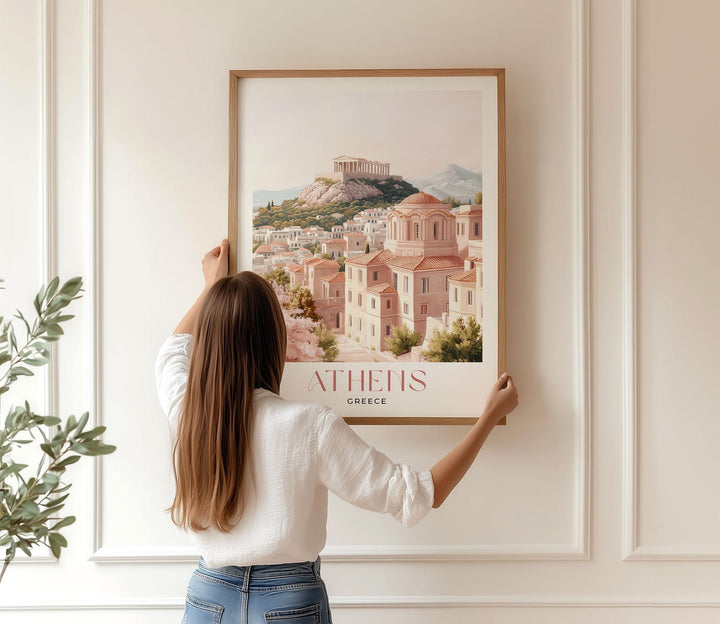 Athens Travel Print, Elegant Watercolour Wall Art, Greece City Poster, Acropolis & Parthenon Illustration, Unique Home Decor Holiday Gift