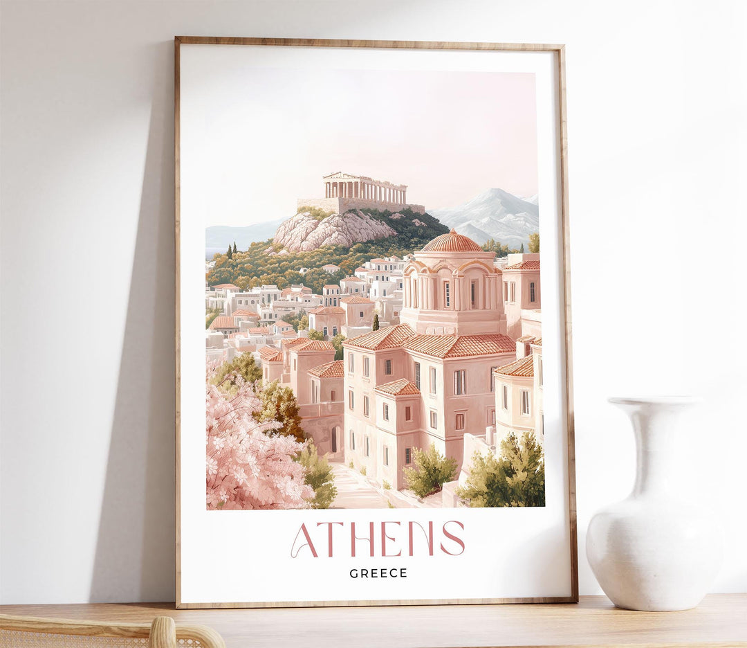 Athens Travel Print, Elegant Watercolour Wall Art, Greece City Poster, Acropolis & Parthenon Illustration, Unique Home Decor Holiday Gift