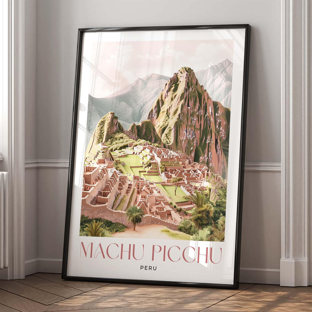 Machu Picchu Travel Print, Pastel Elegant Watercolour Wall Art, Peru City Poster, Inca Ruins Illustration, South America Wall Hanging Gift