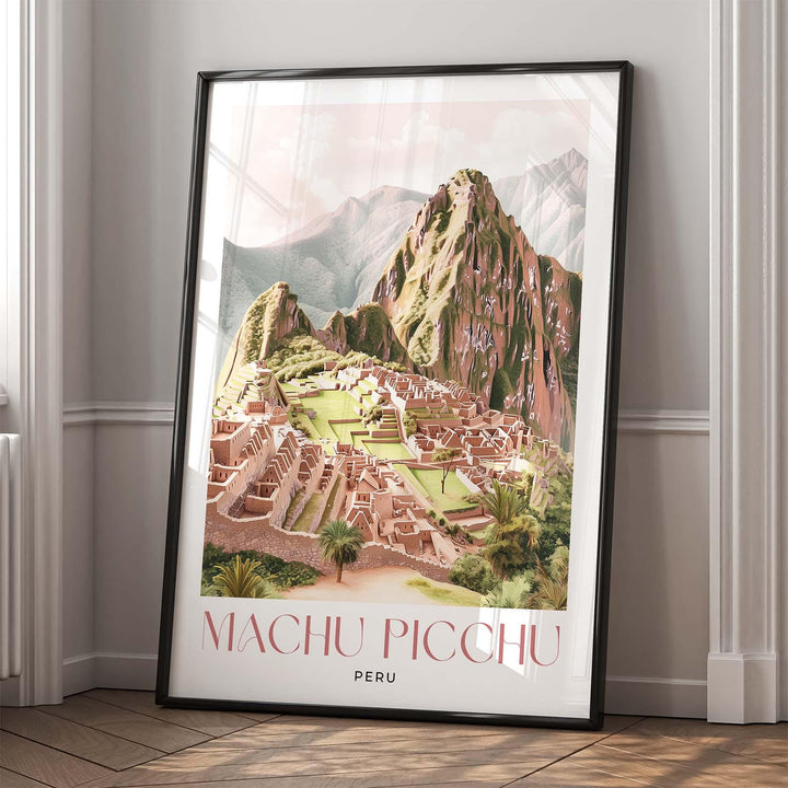 Machu Picchu Travel Print, Pastel Elegant Watercolour Wall Art, Peru City Poster, Inca Ruins Illustration, South America Wall Hanging Gift