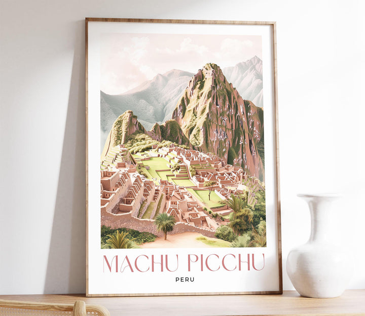 Machu Picchu Travel Print, Pastel Elegant Watercolour Wall Art, Peru City Poster, Inca Ruins Illustration, South America Wall Hanging Gift