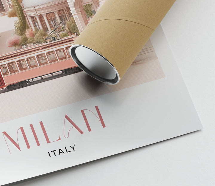 Milan Travel Print, Italy City Poster, European Print Travel Gifts For Women, Elegant Italian Home Decor, Pastel Pink Watercolour Wall Art