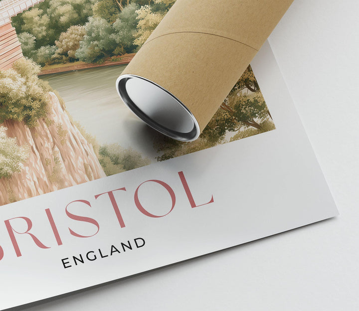 Bristol Travel Print, England Cityscape Poster, Clifton Suspension Bridge Illustration, Pastel Watercolour Wall Art, Elegant Home Décor