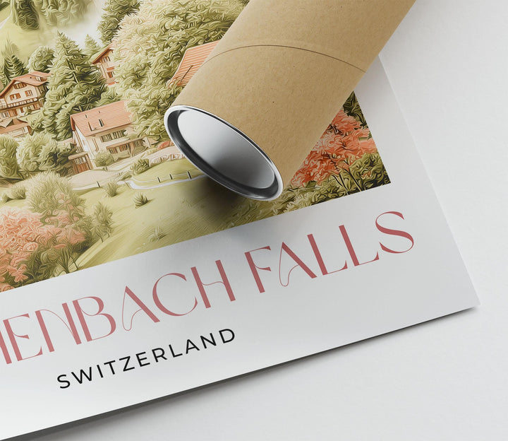 Reichenbach Falls Travel Print, Switzerland Poster, Sherlock Holmes Inspired Alpine Art Lovers Gift, Pastel Watercolour Wall Art