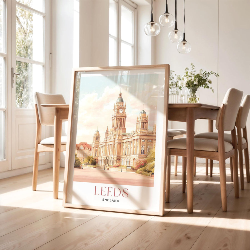 Leeds City Travel Print, UK City Yorkshire Art Poster, Leeds Gift Art Lovers Illustration, Elegant Home Décor, Pastel Watercolour Wall Art