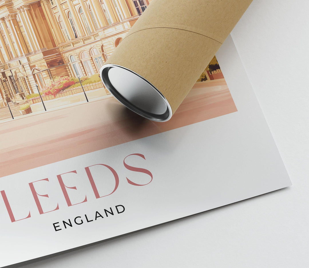 Leeds City Travel Print, UK City Yorkshire Art Poster, Leeds Gift Art Lovers Illustration, Elegant Home Décor, Pastel Watercolour Wall Art