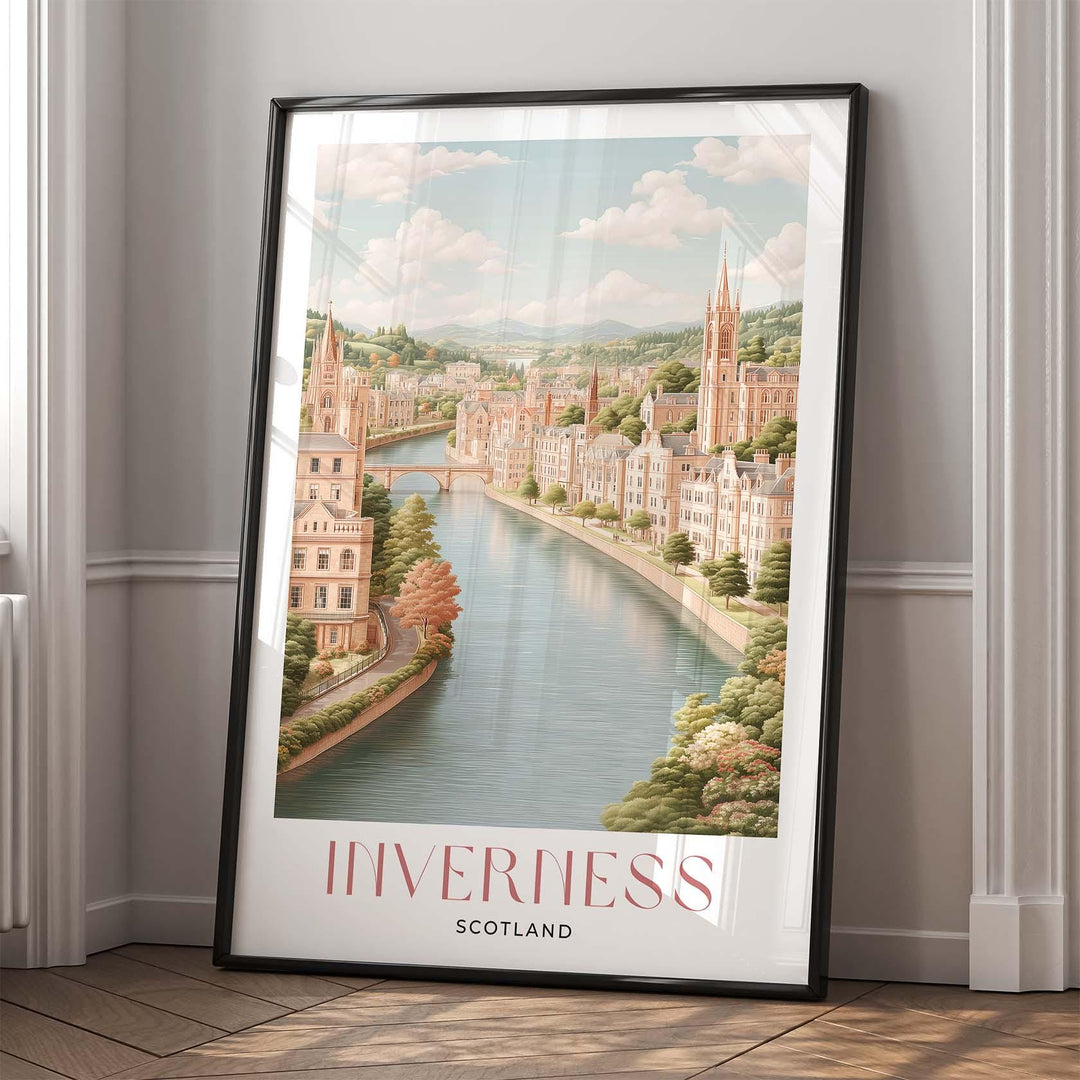 Inverness Travel Art Print, Scotland Pastel Watercolour Wall Art, River Ness Neutral Home Decor, European Cityscape Cultural Poster