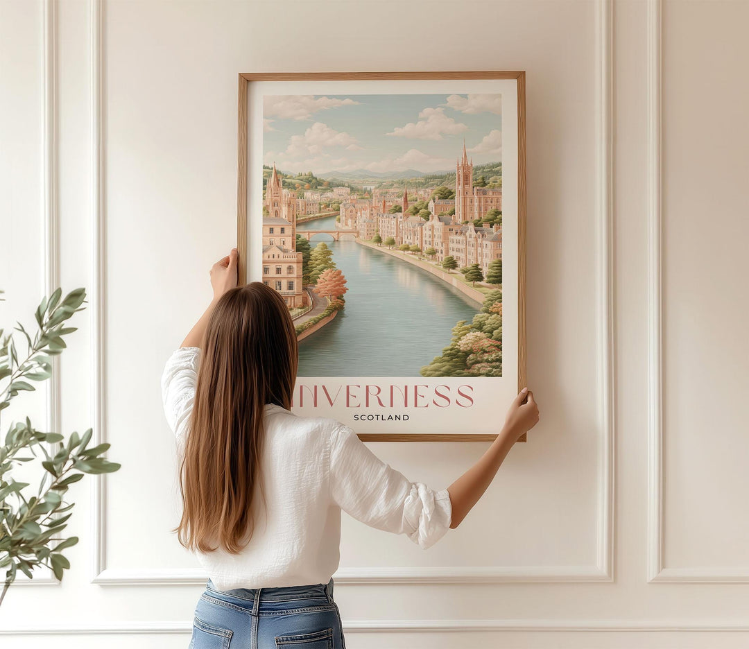 Inverness Travel Art Print, Scotland Pastel Watercolour Wall Art, River Ness Neutral Home Decor, European Cityscape Cultural Poster