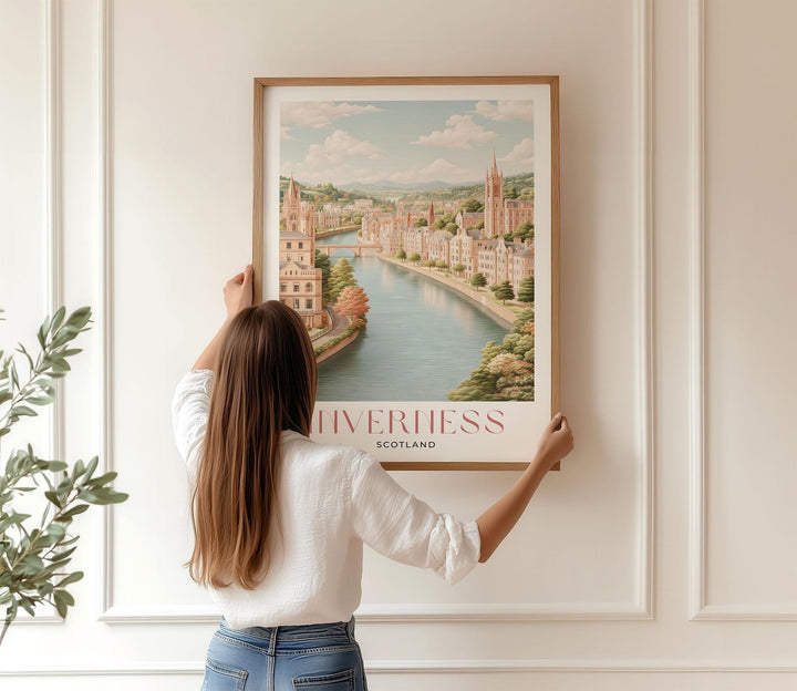 Inverness Travel Art Print, Scotland Pastel Watercolour Wall Art, River Ness Neutral Home Decor, European Cityscape Cultural Poster