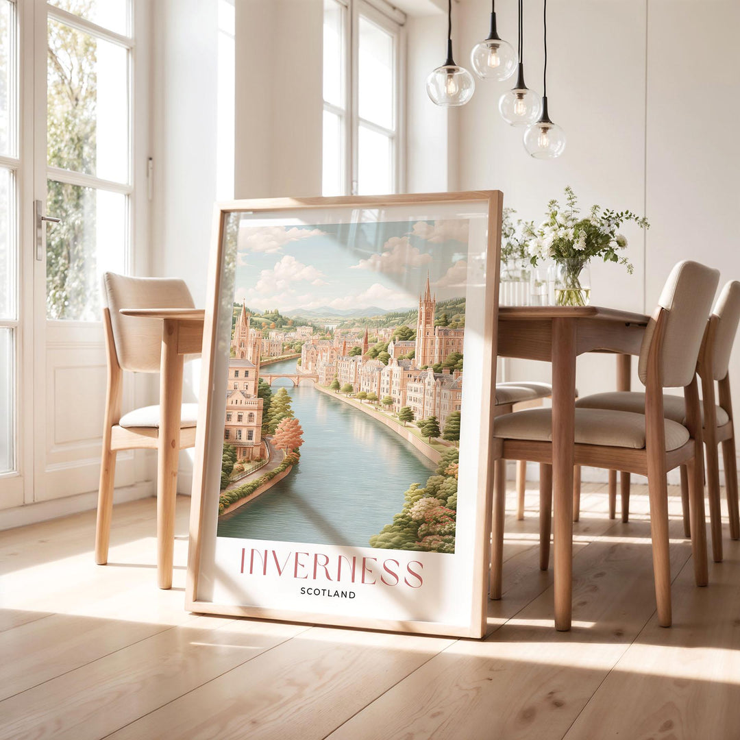 Inverness Travel Art Print, Scotland Pastel Watercolour Wall Art, River Ness Neutral Home Decor, European Cityscape Cultural Poster