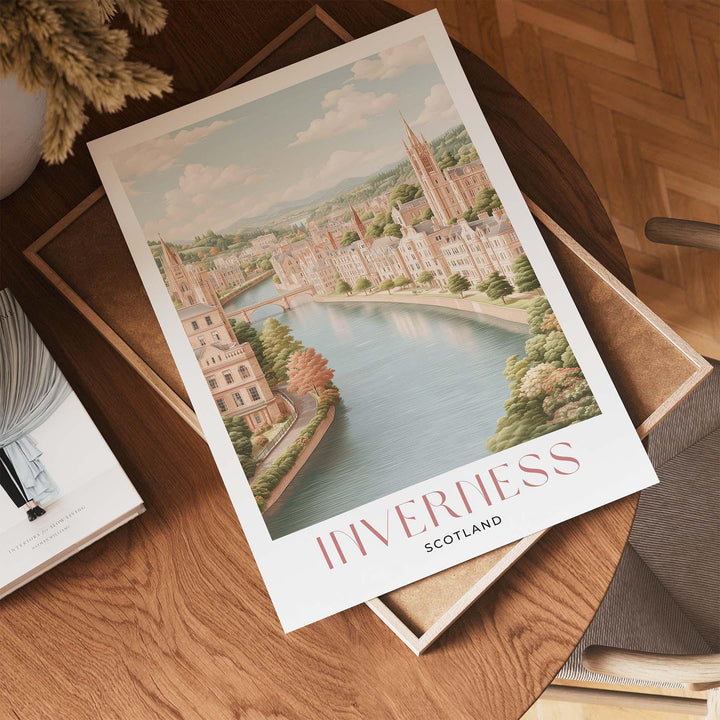 Inverness Travel Art Print, Scotland Pastel Watercolour Wall Art, River Ness Neutral Home Decor, European Cityscape Cultural Poster