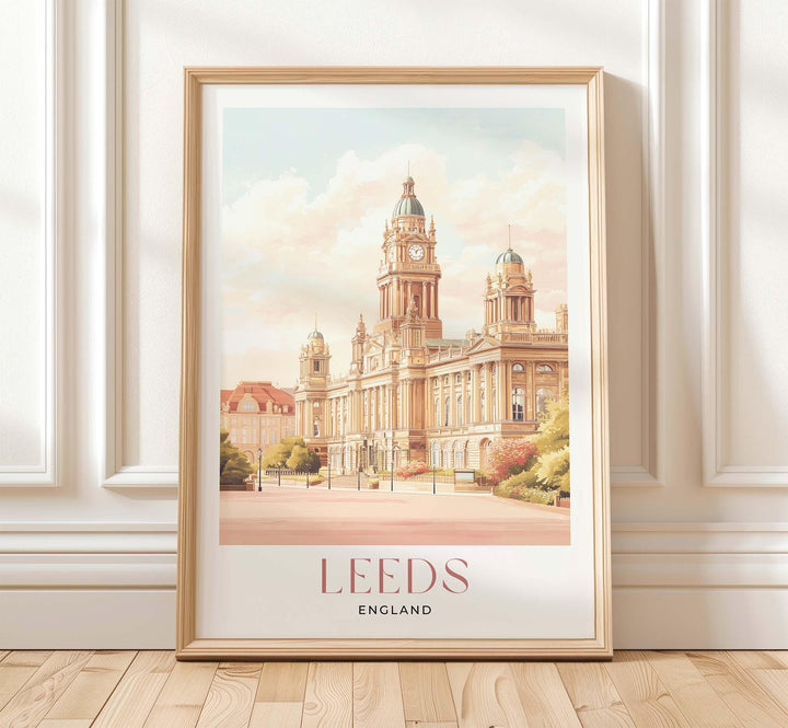 Leeds City Travel Print, UK City Yorkshire Art Poster, Leeds Gift Art Lovers Illustration, Elegant Home Décor, Pastel Watercolour Wall Art