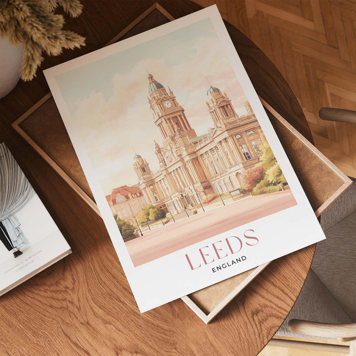 Leeds City Travel Print, UK City Yorkshire Art Poster, Leeds Gift Art Lovers Illustration, Elegant Home Décor, Pastel Watercolour Wall Art